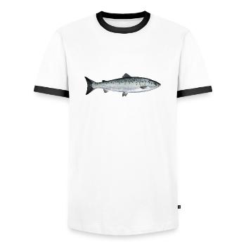 Lachs - Männer Kontrast-T-Shirt - Weiß/Schwarz - Vorne - AI Model Female 172 light (172cm) & AI Model Male 178 dark (178cm)
