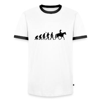Evolution - Reiterin - Western Reiten - Männer Kontrast-T-Shirt - Weiß/Schwarz - Vorne - AI Model Female 172 light (172cm) & AI Model Male 178 dark (178cm)