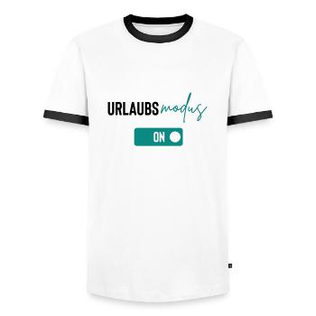 urlaubsmodus - Männer Kontrast-T-Shirt - Weiß/Schwarz - Vorne - AI Model Female 172 light (172cm) & AI Model Male 178 dark (178cm)