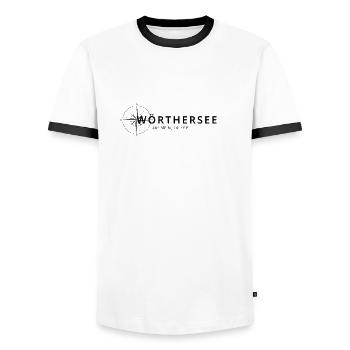 Wörthersee Kompass Design - Männer Kontrast-T-Shirt - Weiß/Schwarz - Vorne - AI Model Female 172 light (172cm) & AI Model Male 178 dark (178cm)