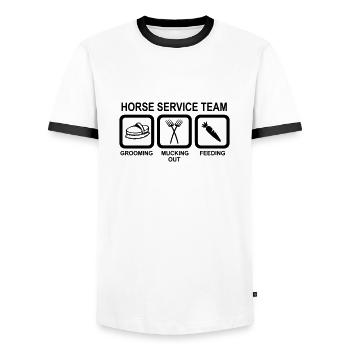 Pferdepfleger - Männer Kontrast-T-Shirt - Weiß/Schwarz - Vorne - AI Model Female 172 light (172cm) & AI Model Male 178 dark (178cm)