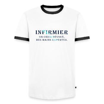 KRANKENSCHWESTER KRANKENSCHWESTER DOKTOR HUMOR DRÖLES M - Männer Kontrast-T-Shirt - Weiß/Schwarz - Vorne - AI Model Female 172 light (172cm) & AI Model Male 178 dark (178cm)