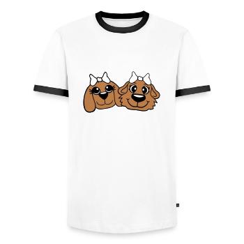 2 Équipe de chiens Deux amis Petites amies Couple Équipage - T-shirt contrasté Homme - blanc/noir - Devant - AI Model Female 172 light (172cm) & AI Model Male 178 dark (178cm)