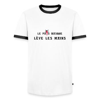 Le pays basque lève les mains - horizontal - T-shirt contrasté Homme - blanc/noir - Devant - AI Model Female 172 light (172cm) & AI Model Male 178 dark (178cm)