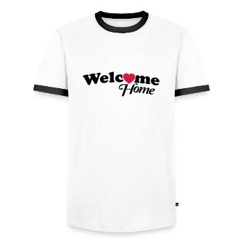 welcome_home_f2 - Männer Kontrast-T-Shirt - Weiß/Schwarz - Vorne - AI Model Female 172 light (172cm) & AI Model Male 178 dark (178cm)