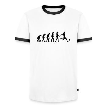 Evolution Fußball - Männer Kontrast-T-Shirt - Weiß/Schwarz - Vorne - AI Model Female 172 light (172cm) & AI Model Male 178 dark (178cm)
