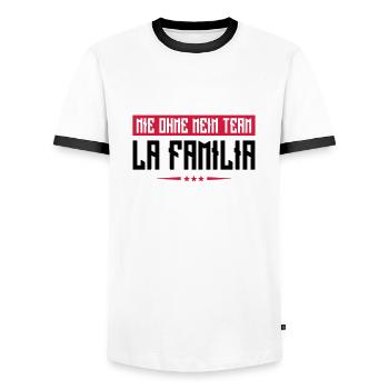 familia nie ohne mein team - Männer Kontrast-T-Shirt - Weiß/Schwarz - Vorne - AI Model Female 172 light (172cm) & AI Model Male 178 dark (178cm)