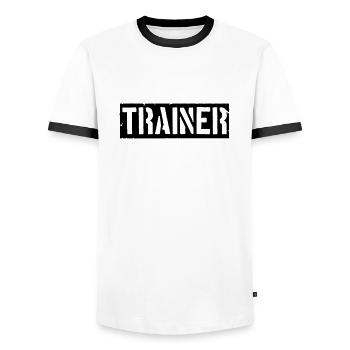 Bar logo trainer - Men's Ringer Shirt - white/black - Front - AI Model Female 172 light (172cm) & AI Model Male 178 dark (178cm)