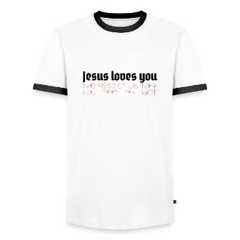 Jésus vous aime Le reste d’entre nous pense que vous êtes un idiot - T-shirt contrasté Homme - blanc/noir - Devant - AI Model Female 172 light (172cm) & AI Model Male 178 dark (178cm)