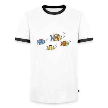 colorful fish water sea graffiti children's drawing - Men's Ringer Shirt - white/black - Front - AI Model Female 172 light (172cm) & AI Model Male 178 dark (178cm)