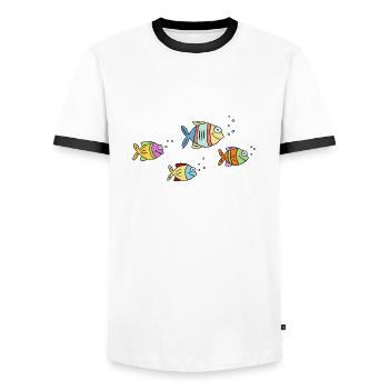 Poisson Cichlide Eau Mer Graffiti Dessin - T-shirt contrasté Homme - blanc/noir - Devant - AI Model Female 172 light (172cm) & AI Model Male 178 dark (178cm)