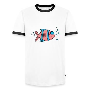 Poisson Cichlide Eau Mer Graffiti Dessin - T-shirt contrasté Homme - blanc/noir - Devant - AI Model Female 172 light (172cm) & AI Model Male 178 dark (178cm)
