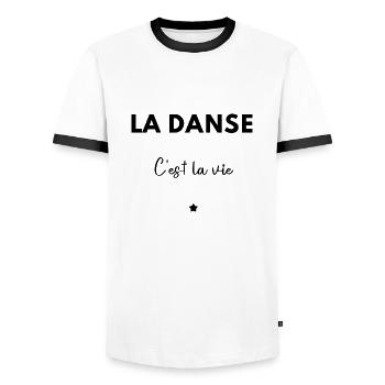 La danse c’est la vie - T-shirt contrasté Homme - blanc/noir - Devant - AI Model Female 172 light (172cm) & AI Model Male 178 dark (178cm)
