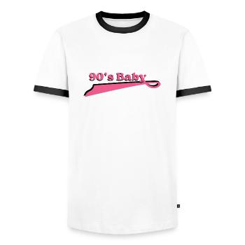90's baby - Men's Ringer Shirt - white/black - Front - AI Model Female 172 light (172cm) & AI Model Male 178 dark (178cm)