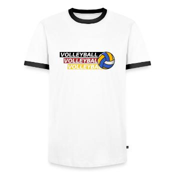 Volleyball Passion: Black, Red, Gold - Men's Ringer Shirt - white/black - Front - AI Model Female 172 light (172cm) & AI Model Male 178 dark (178cm)
