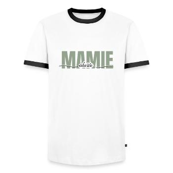 Mamie chérie -cadeau grand mère - T-shirt contrasté Homme - blanc/noir - Devant - AI Model Female 172 light (172cm) & AI Model Male 178 dark (178cm)