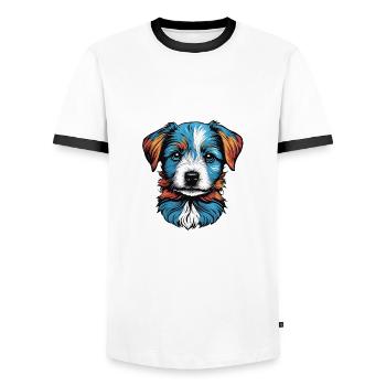 Portrait of a little blue dog - Men's Ringer Shirt - white/black - Front - AI Model Female 172 light (172cm) & AI Model Male 178 dark (178cm)