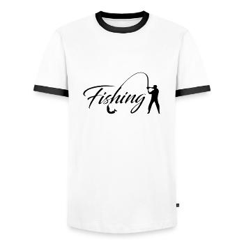 fishing - Men's Ringer Shirt - white/black - Front - AI Model Female 172 light (172cm) & AI Model Male 178 dark (178cm)