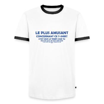 Le plus amusant... - Men's Ringer Shirt - white/black - Front - AI Model Female 172 light (172cm) & AI Model Male 178 dark (178cm)