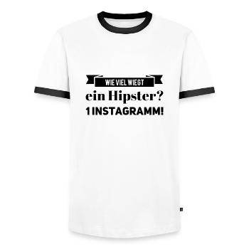 Wie viel wiegt ein Hipster? 1 Instagramm! NEU NEW - Männer Kontrast-T-Shirt - Weiß/Schwarz - Vorne - AI Model Female 172 light (172cm) & AI Model Male 178 dark (178cm)