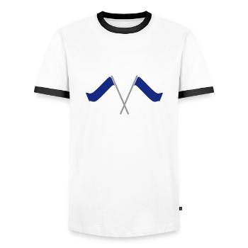 Flag blue-white | Flag | Football | Stadion - Men's Ringer Shirt - white/black - Front - AI Model Female 172 light (172cm) & AI Model Male 178 dark (178cm)