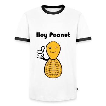 Hey cacahuète - T-shirt contrasté Homme - blanc/noir - Devant - AI Model Female 172 light (172cm) & AI Model Male 178 dark (178cm)