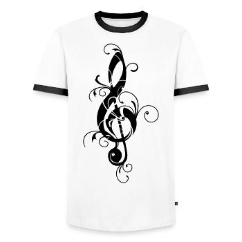Notenschlüssel, Note, Musik, Musiknote, Klassik - Männer Kontrast-T-Shirt - Weiß/Schwarz - Vorne - AI Model Female 172 light (172cm) & AI Model Male 178 dark (178cm)