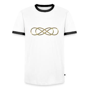 Doppel Lemniskate - Gold - Männer Kontrast-T-Shirt - Weiß/Schwarz - Vorne - AI Model Female 172 light (172cm) & AI Model Male 178 dark (178cm)