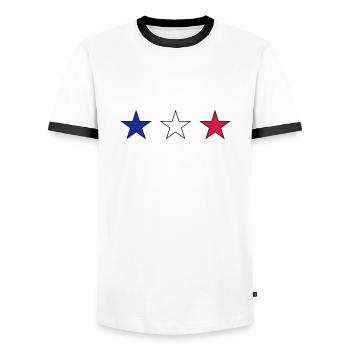 France trois étoiles en bleu-blanc-rouge - T-shirt contrasté Homme - blanc/noir - Devant - AI Model Female 172 light (172cm) & AI Model Male 178 dark (178cm)