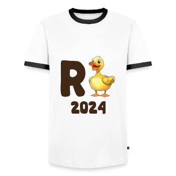 R Ente 2024 - Rente 2024 Ente Rentner Ruhestand - Männer Kontrast-T-Shirt - Weiß/Schwarz - Vorne - AI Model Female 172 light (172cm) & AI Model Male 178 dark (178cm)