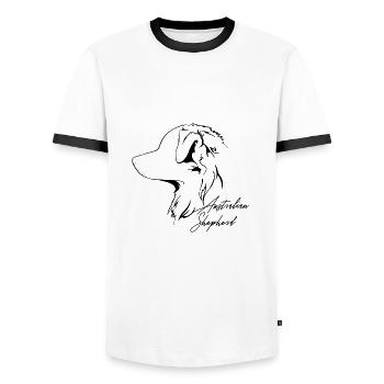AUSTRALIAN SHEPHERD Hunde Hund Hütehund Wilsigns - Männer Kontrast-T-Shirt - Weiß/Schwarz - Vorne - AI Model Female 172 light (172cm) & AI Model Male 178 dark (178cm)