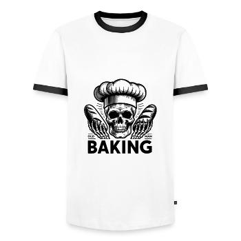 Vieil homme cuisant un crâne avec un chapeau de boulanger cuisant du pain - T-shirt contrasté Homme - blanc/noir - Devant - AI Model Female 172 light (172cm) & AI Model Male 178 dark (178cm)