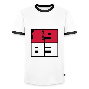 1983 Année de naissance. Cherchez votre année dans ma boutique - T-shirt contrasté Homme - blanc/noir - Devant - AI Model Female 172 light (172cm) & AI Model Male 178 dark (178cm)
