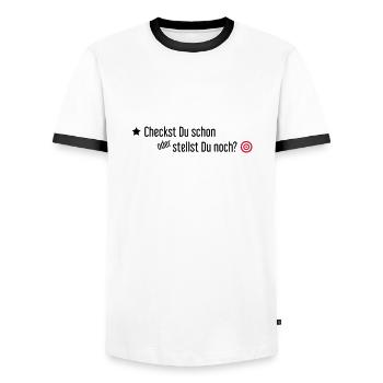 Checkst Du schon oder stellst Du noch - Männer Kontrast-T-Shirt - Weiß/Schwarz - Vorne - AI Model Female 172 light (172cm) & AI Model Male 178 dark (178cm)