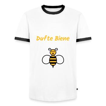 ★ Designfarben änderbar ★ Dufte Biene - Männer Kontrast-T-Shirt - Weiß/Schwarz - Vorne - AI Model Female 172 light (172cm) & AI Model Male 178 dark (178cm)