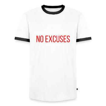NO EXCUSES - Männer Kontrast-T-Shirt - Weiß/Schwarz - Vorne - AI Model Female 172 light (172cm) & AI Model Male 178 dark (178cm)