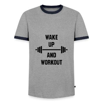 ★ Les couleurs de conception peuvent être modifiées ★ Réveil et entraînement - T-shirt contrasté Homme - gris/marine  - Devant - AI Model Female 172 light (172cm) & AI Model Male 178 light (178cm)