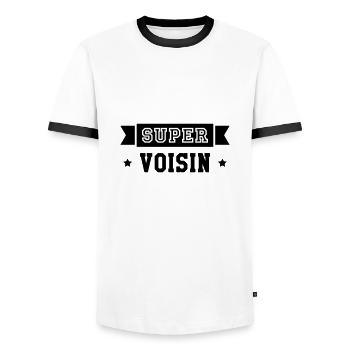 Super Voisin - T-shirt contrasté Homme - blanc/noir - Devant - AI Model Female 172 light (172cm) & AI Model Male 178 dark (178cm)