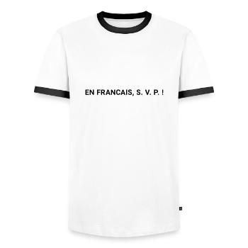 in english - T-shirt contrasté Homme - blanc/noir - Devant - AI Model Female 172 light (172cm) & AI Model Male 178 dark (178cm)