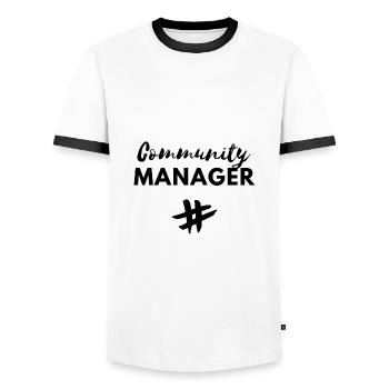 Community manager Idea gift social media manager - Men's Ringer Shirt - white/black - Front - AI Model Female 172 light (172cm) & AI Model Male 178 dark (178cm)