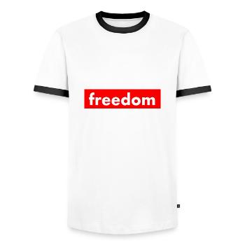 FREEDOM - Men's Ringer Shirt - white/black - Front - AI Model Female 172 light (172cm) & AI Model Male 178 dark (178cm)