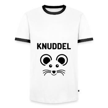 ★ Designfarben änderbar ★ Knuddelmaus - Männer Kontrast-T-Shirt - Weiß/Schwarz - Vorne - AI Model Female 172 light (172cm) & AI Model Male 178 dark (178cm)
