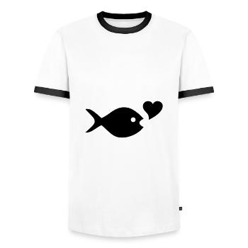 ★ design colors changeable ★ fish, heart, air bubble - Men's Ringer Shirt - white/black - Front - AI Model Female 172 light (172cm) & AI Model Male 178 dark (178cm)