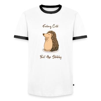 Hedgehog - Feeling Cute But Also Stabby - Men's Ringer Shirt - white/black - Front - AI Model Female 172 light (172cm) & AI Model Male 178 dark (178cm)