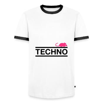 ★ Designfarben änderbar ★ Technomaus (Maus) - Männer Kontrast-T-Shirt - Weiß/Schwarz - Vorne - AI Model Female 172 light (172cm) & AI Model Male 178 dark (178cm)