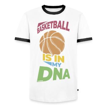 Basketball Ball Sports Team Coach - Men's Ringer Shirt - white/black - Front - AI Model Female 172 light (172cm) & AI Model Male 178 dark (178cm)