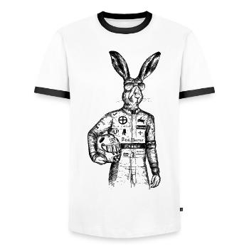 Racing - Sport automobile - Lapin - Lapin - Voitures - T-shirt contrasté Homme - blanc/noir - Devant - AI Model Female 172 light (172cm) & AI Model Male 178 dark (178cm)