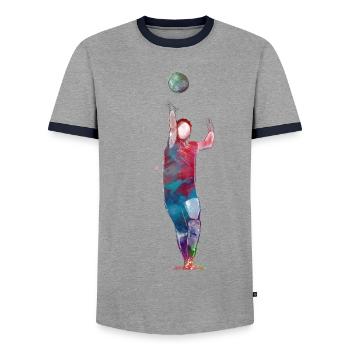 Volleyball sport #volleyball - Men's Ringer Shirt - grey/navy  - Front - AI Model Female 172 light (172cm) & AI Model Male 178 light (178cm)