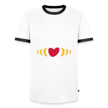 ★ Designfarben änderbar ★ Herz & Pulse aus Bananen - Männer Kontrast-T-Shirt - Weiß/Schwarz - Vorne - AI Model Female 172 light (172cm) & AI Model Male 178 dark (178cm)