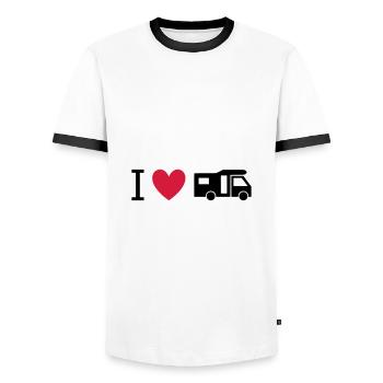 ★ Les couleurs du design peuvent être modifiées ★ J'adore les camping-cars - T-shirt contrasté Homme - blanc/noir - Devant - AI Model Female 172 light (172cm) & AI Model Male 178 dark (178cm)